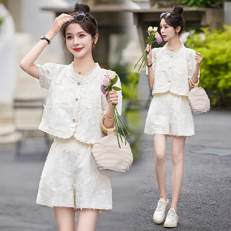 小香风套装女2025夏季新款高级感气质名媛洋气减龄上衣短裤两件套