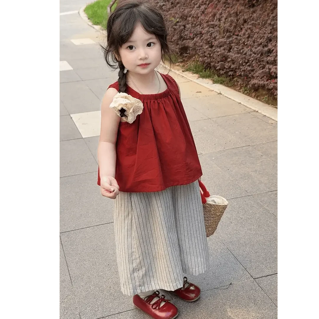 女童休闲风韩版套装女宝夏季外穿吊带衣服儿童夏装条纹裤女孩服装