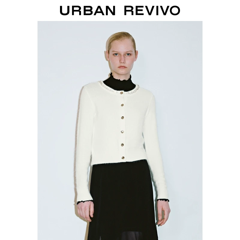 UR2025秋季新款女装法式复古气质水钻饰针织开衫UWM950009