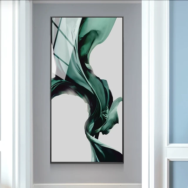 现代简约玄关装饰画晶瓷画客厅过道壁画走廊竖版绸带挂画入户墙面