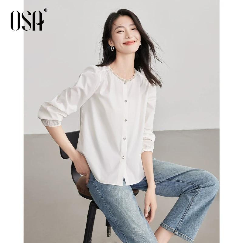 【OSA/欧莎】薄款衬衫女设计感小众泡泡袖衬衣上衣S125A12004