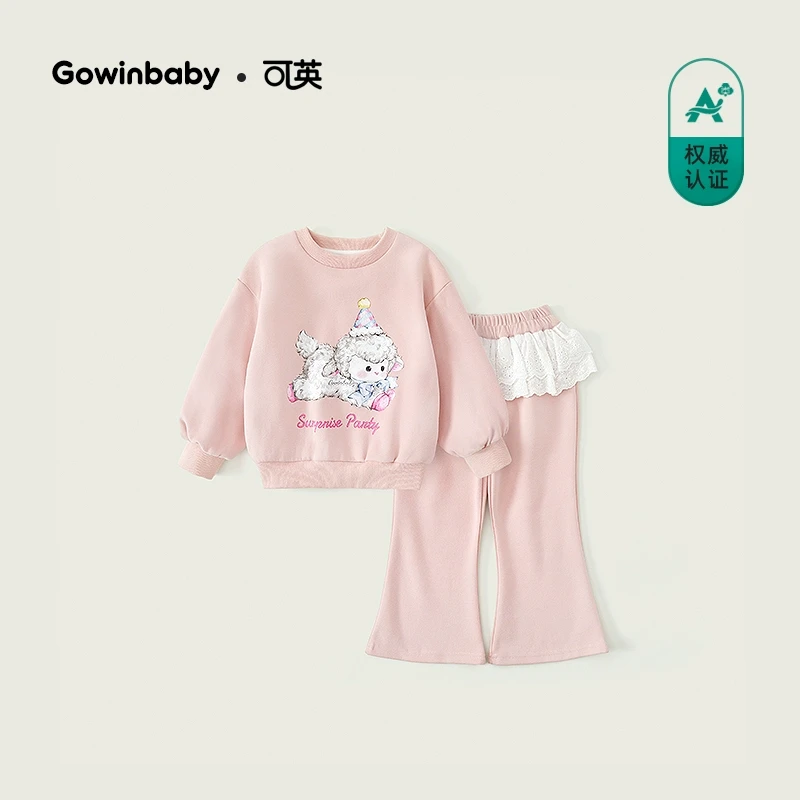 可英女童运动套装蕾丝2025春秋季女宝春装女孩可爱花边卫衣二件套