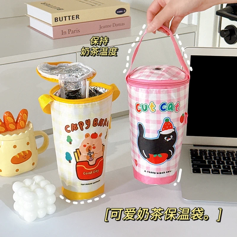 2026新款便携手提咖啡杯套奶茶冷饮轻便保温袋饮料带吸管口杯子套