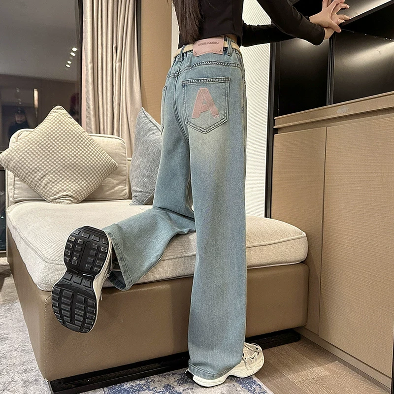 女童牛仔裤春秋款2025新款儿童宽松休闲裤子中大童春季炸街阔腿裤