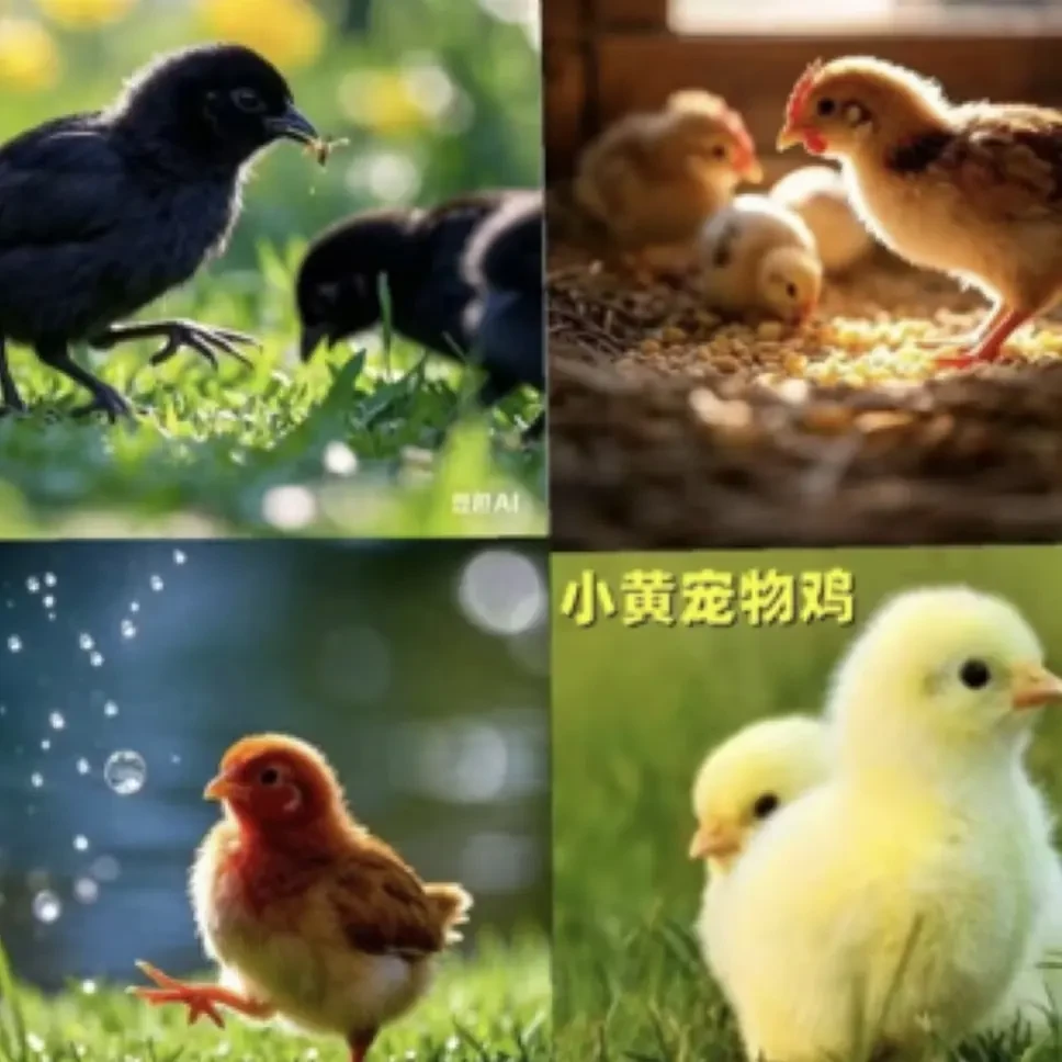 宠物鸡花色小鸡可爱小鸡黑色的小鸡红色的小鸡白色的小鸡