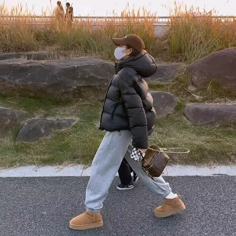 芯娇晴加绒灰色运动裤女春秋季2025新款小个子休闲加厚束脚卫裤子