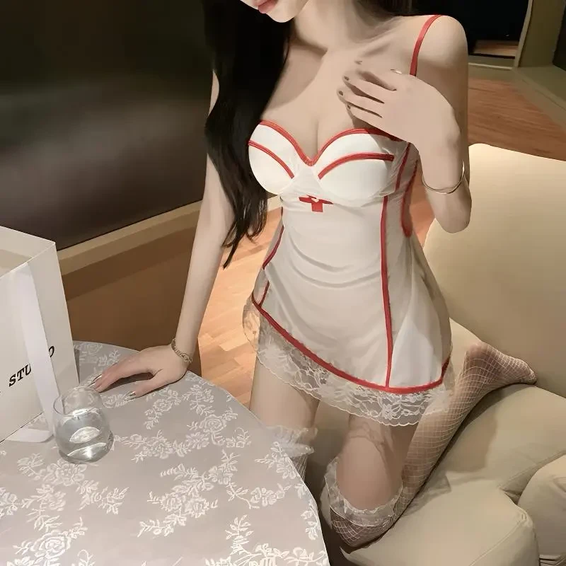 【白衣天使】性感深V加胸垫蕾丝甜系护士装角色扮演职业制服套装