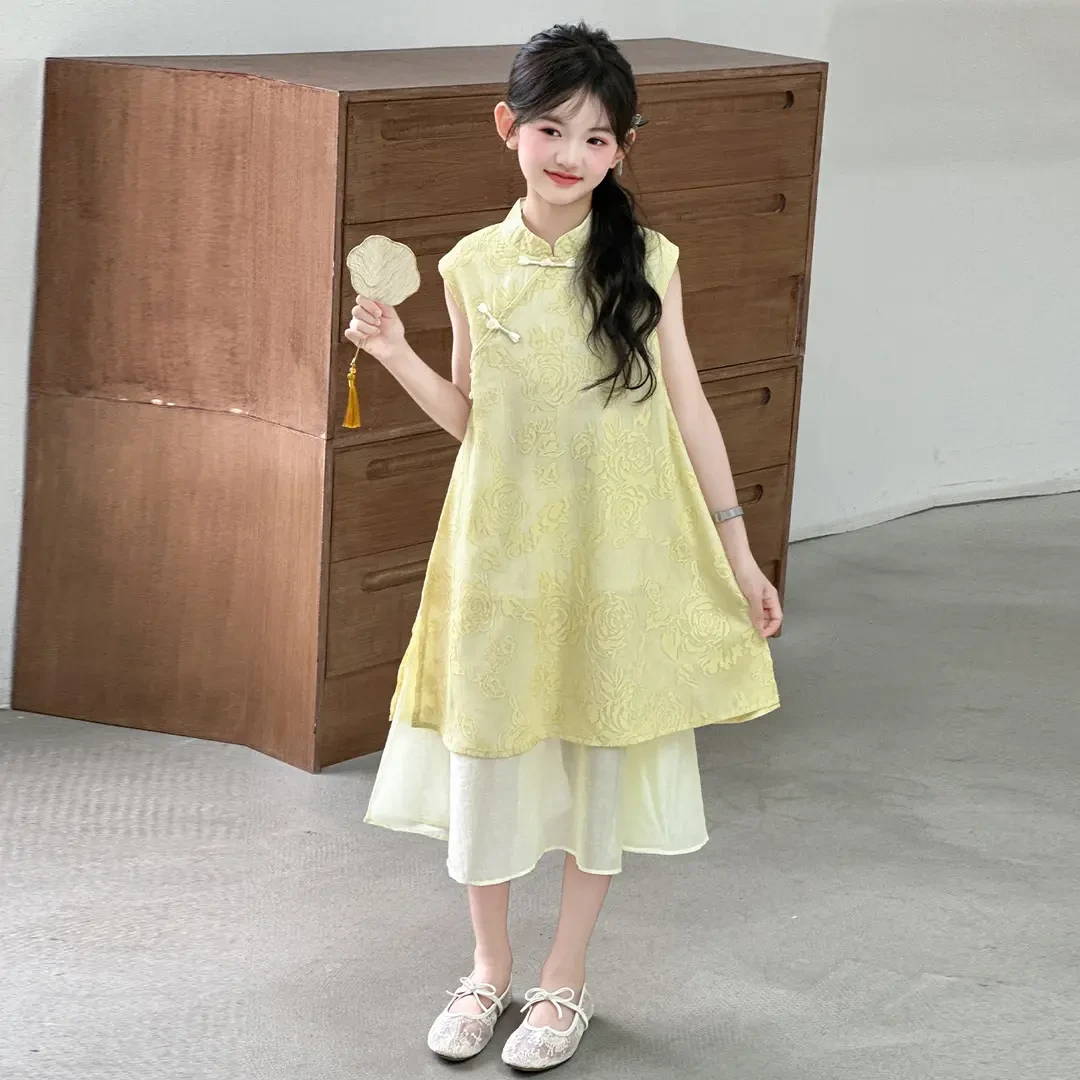女童旗袍裙夏季2025新款儿童装洋气国风提花汉服连衣裙夏天女孩潮