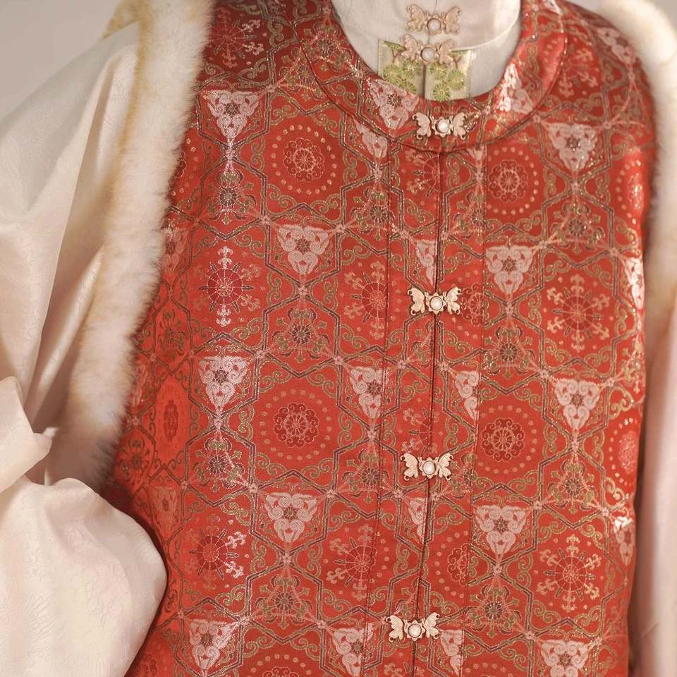 南山韵味 十样锦 原创设计仿宋锦加绒加厚圆领比甲明制汉服女款