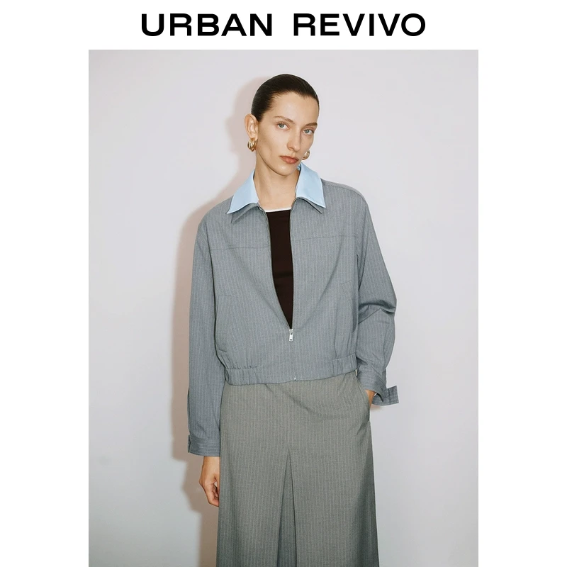 UR2025春季新款女装欧若风高智感条纹可拆卸领口外套UWM150010