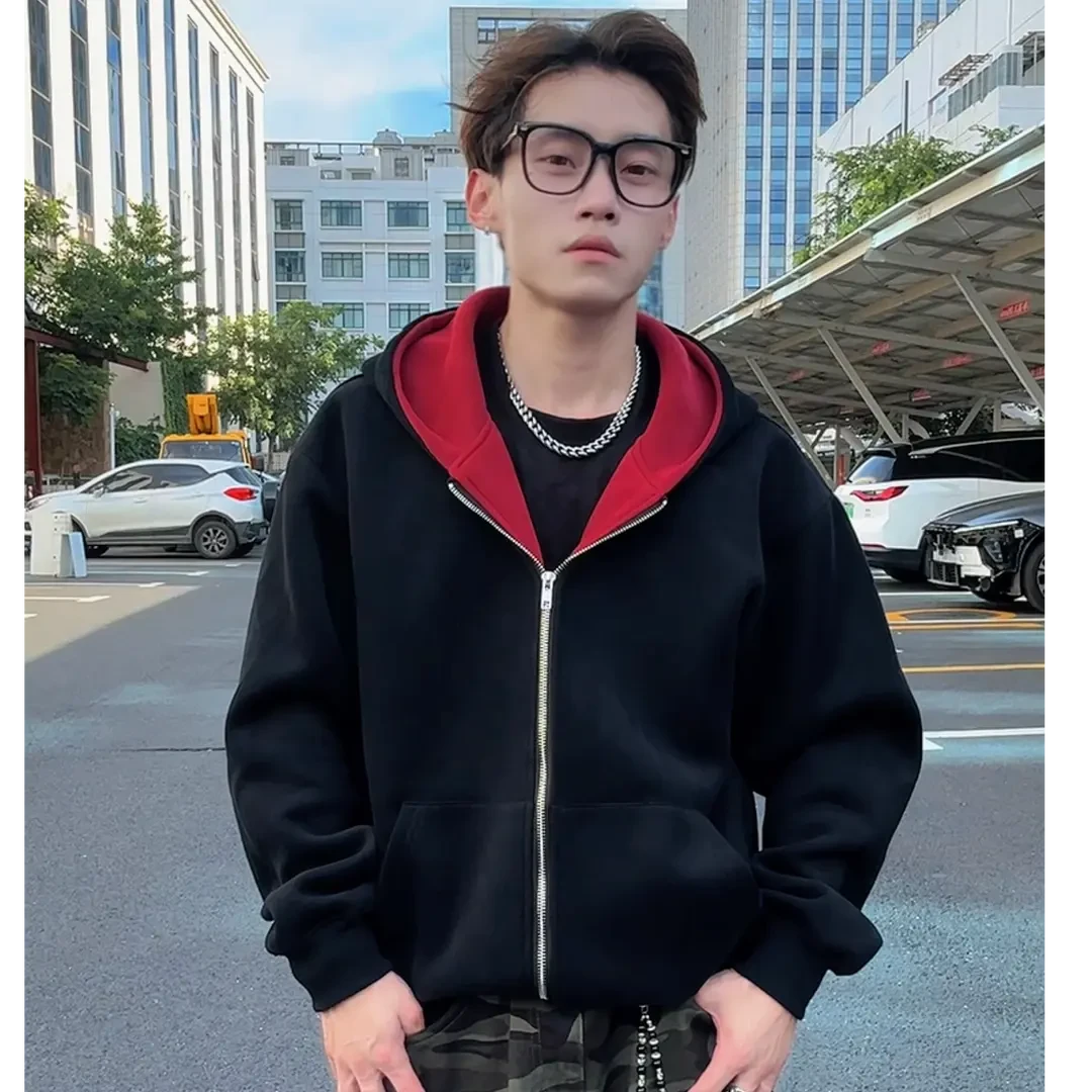 2025秋轻奢潮牌连帽运动男士两面穿开放拉链潮流休闲卫衣