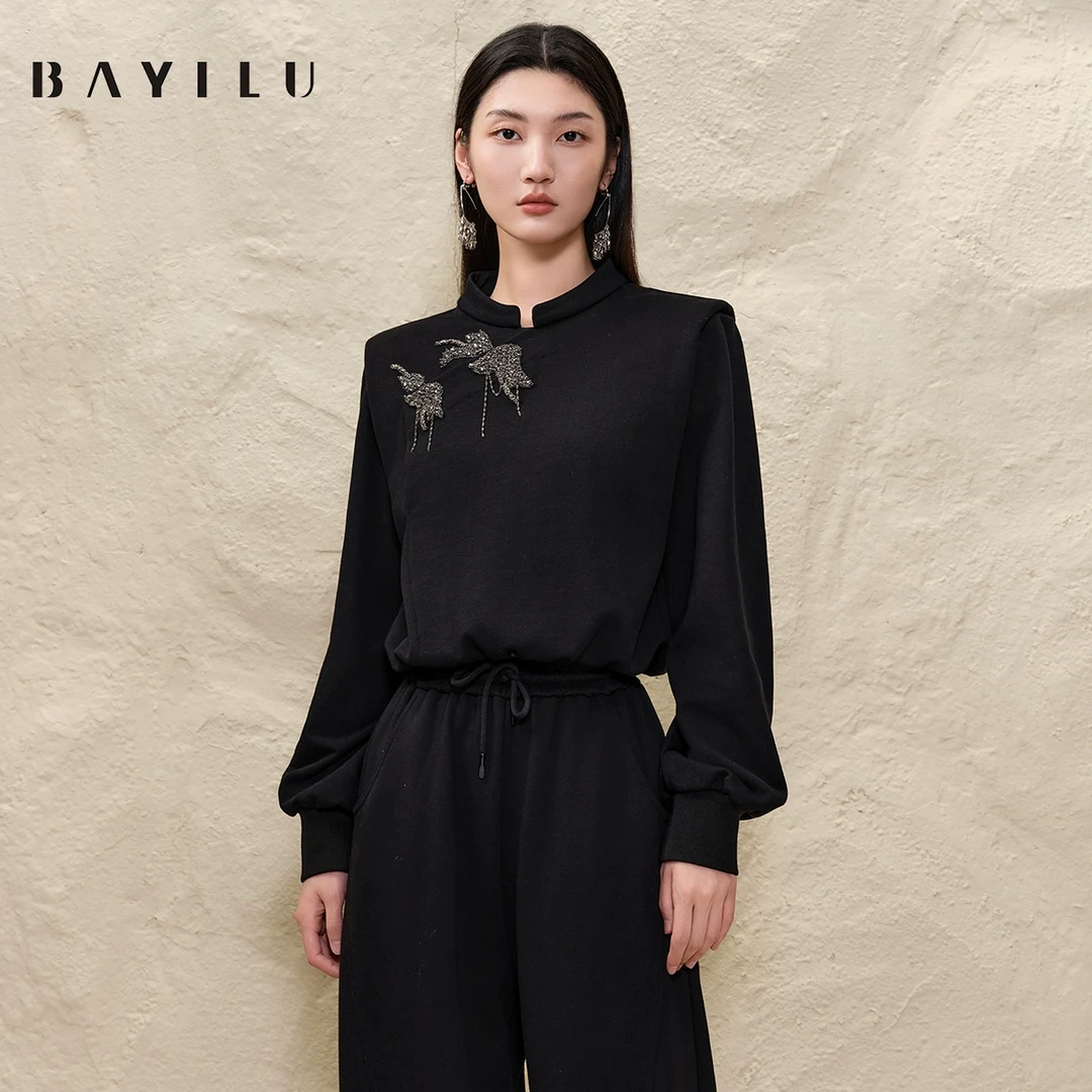 【品牌】芭依璐2025春节新款卫衣黑色气质上衣91V9619