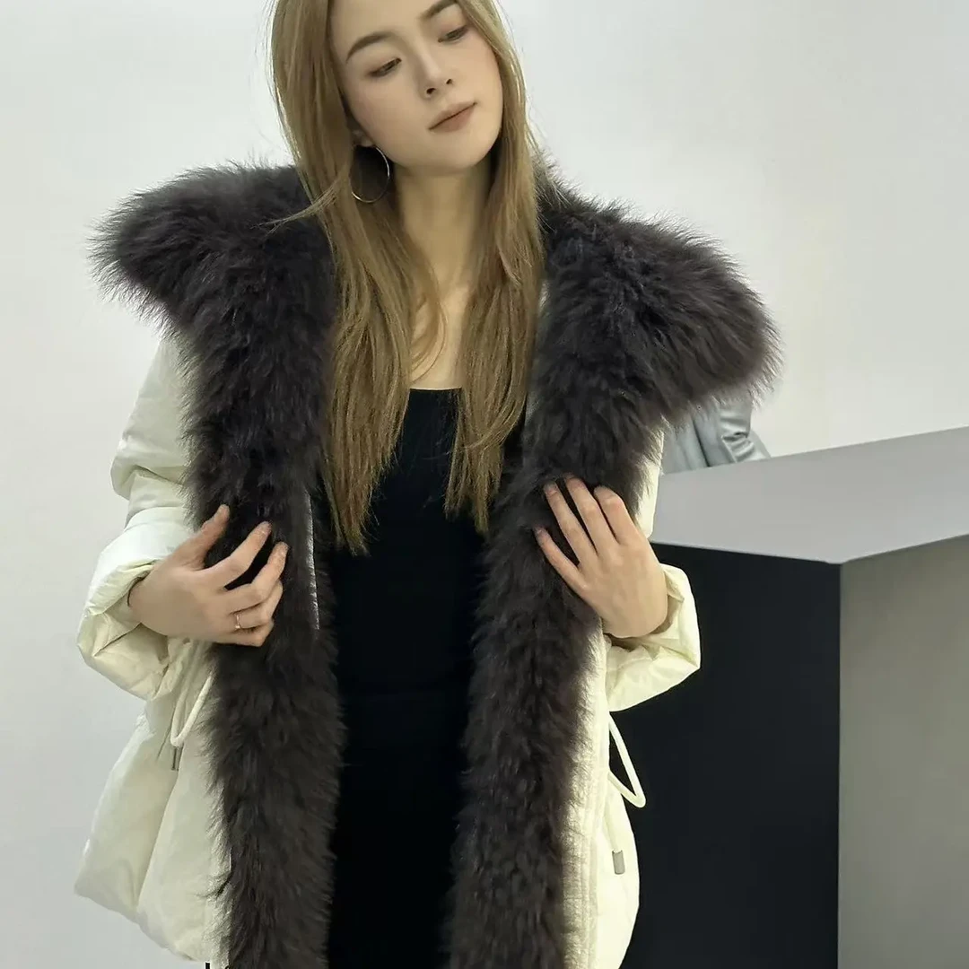 冬季加厚可拆卸大毛领鸭绒内胆中长款时尚保暖外套女263