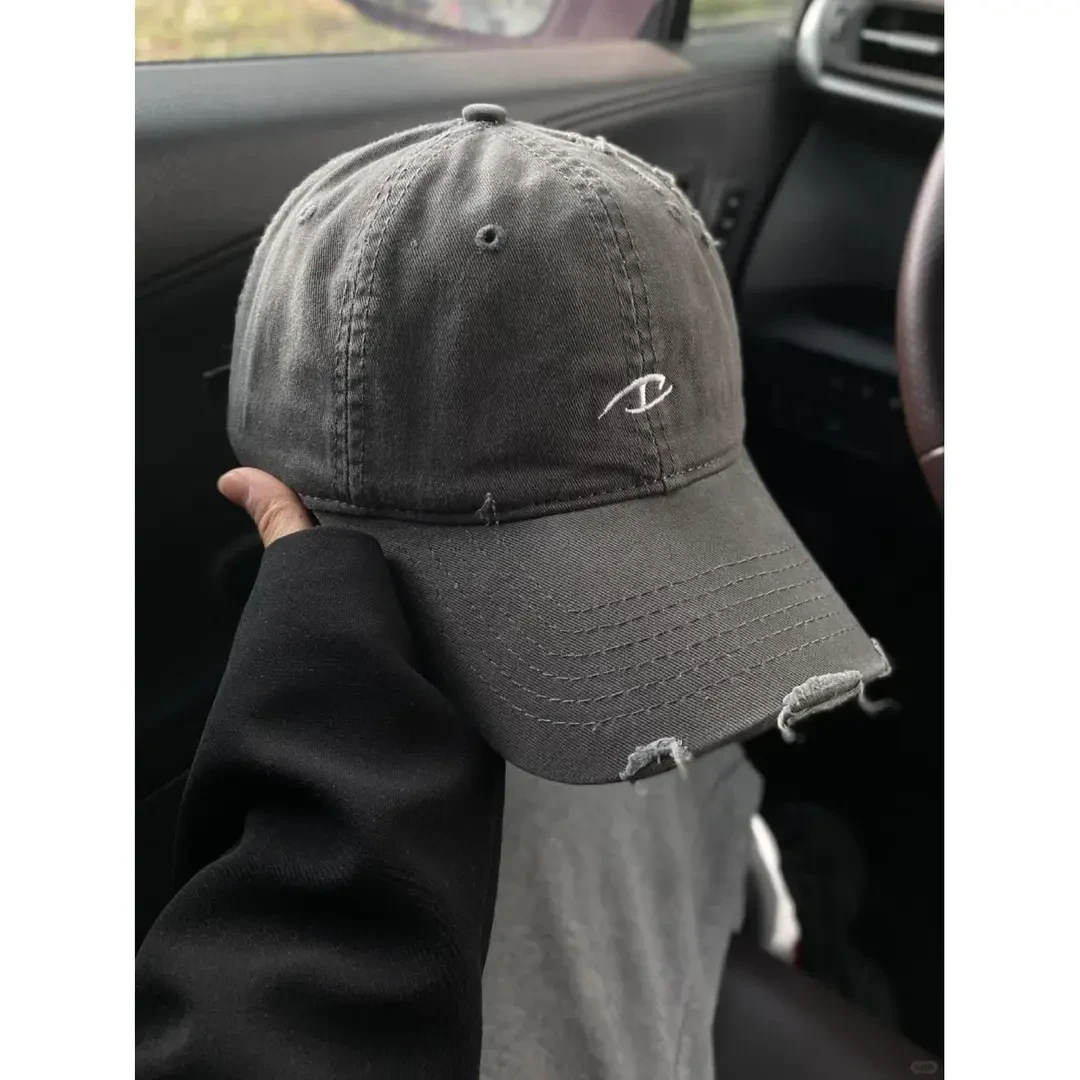 2025新款复古做旧水洗棒球帽女帽檐磨边设计小众街头潮流艺术感男