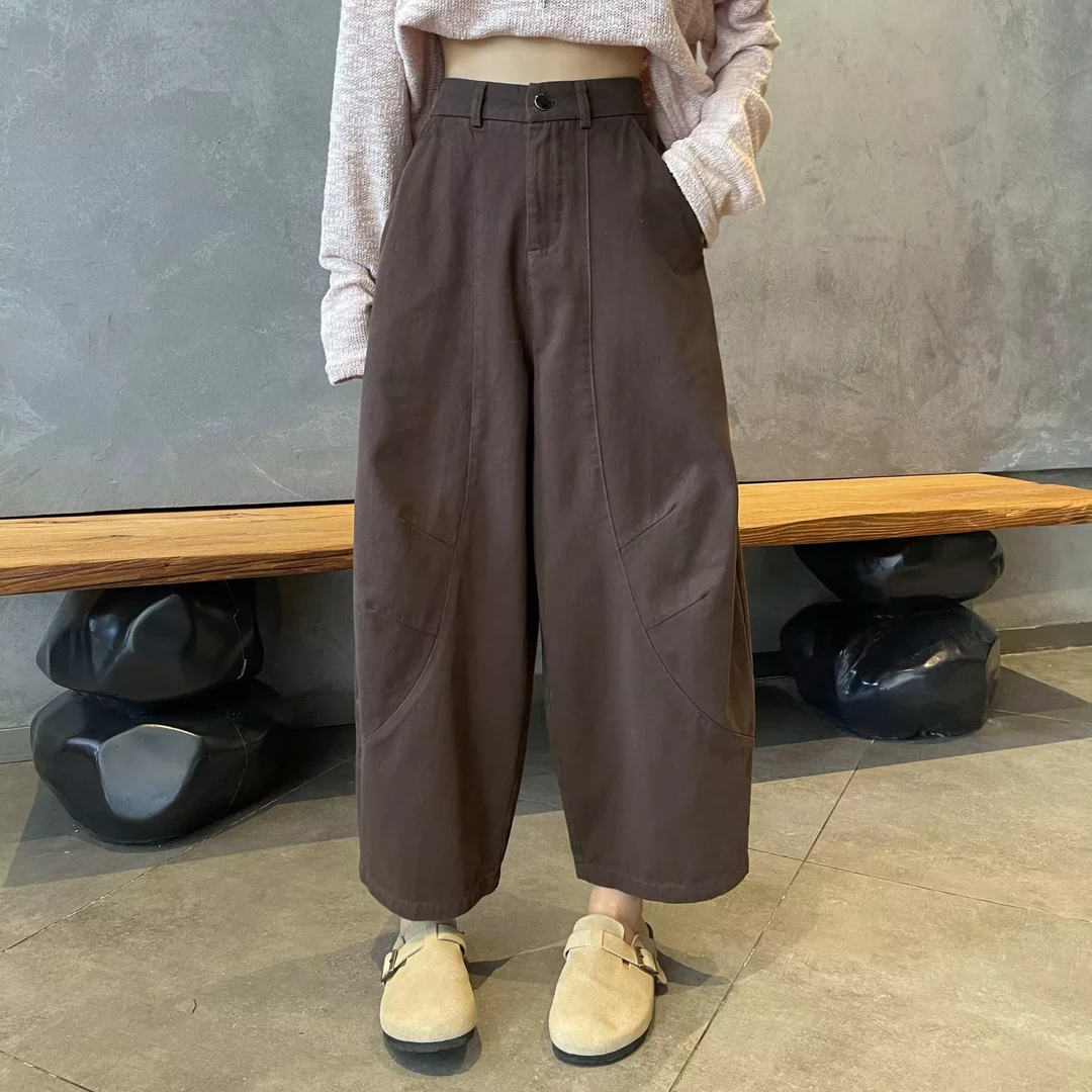 【丹丹专属】100纯棉早秋韩版洋气九分阔腿弯刀裤女高腰显瘦休闲裤