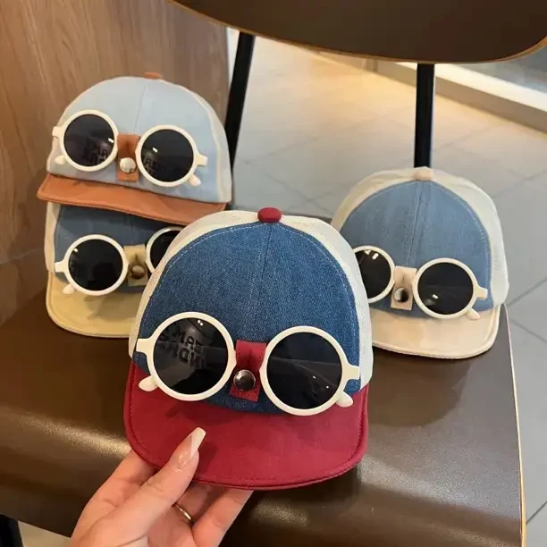 休闲风女鸭舌帽翻边短檐圆顶帽子男童韩版帽卡通遮阳帽