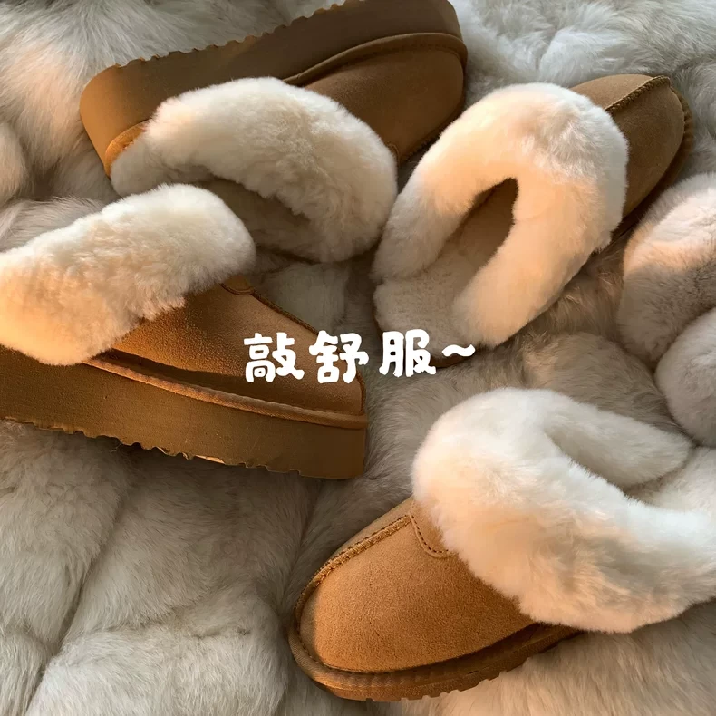 慵懒！时髦！懒人毛毛风~ INS冬季新款懒人毛毛拖鞋情侣雪地靴女