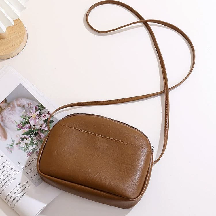 钱包女款轻薄小巧斜挎学生简约风软皮双层拉链零钱包大容量皮质