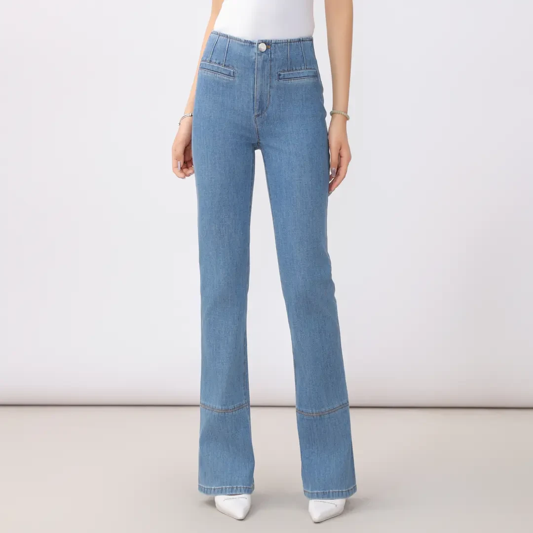 AMASS/阿玛施新款高腰喇叭裤修身显瘦百搭微喇牛仔裤5100544