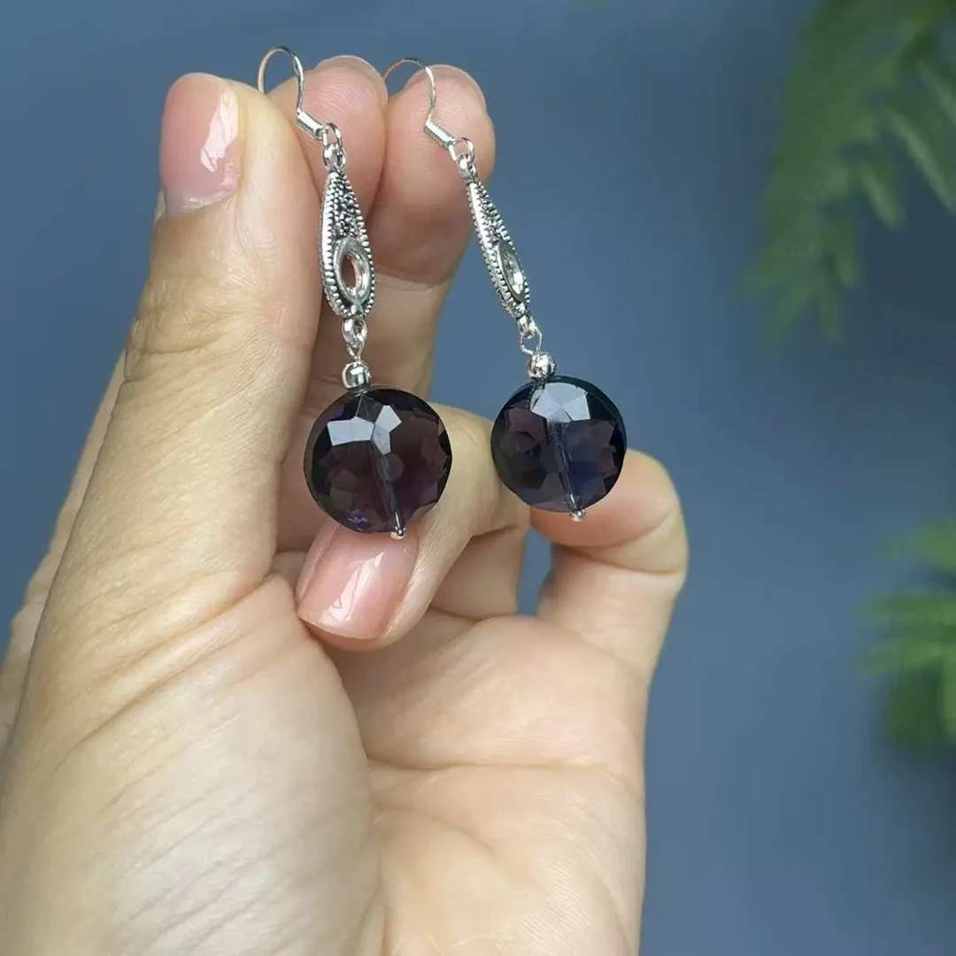 紫水晶s925雕刻圆珠耳钩