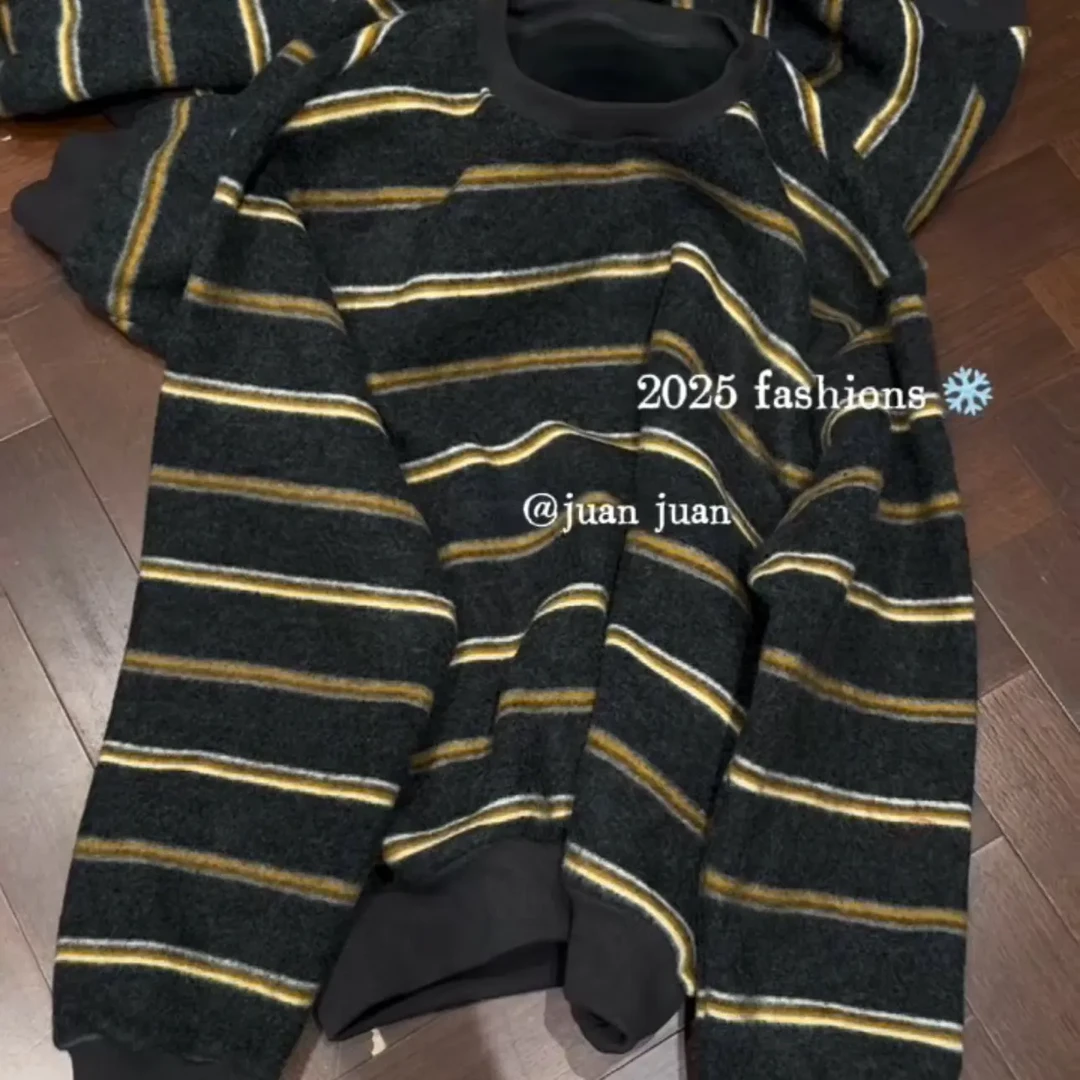 PEIPEI欧货圆领撞色条纹数字长袖T恤休闲条纹时尚秋季