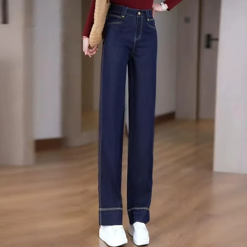 2025春夏潮款防褪色高腰显瘦小个子窄版直筒阔腿女士牛仔裤丹宁裤