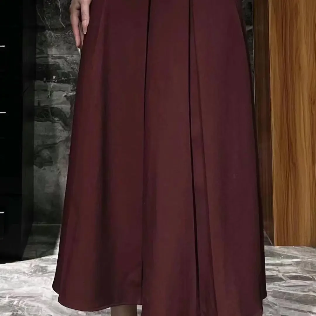 秋冬高腰显瘦毛呢百褶A字半身裙中长款大摆长裙8105