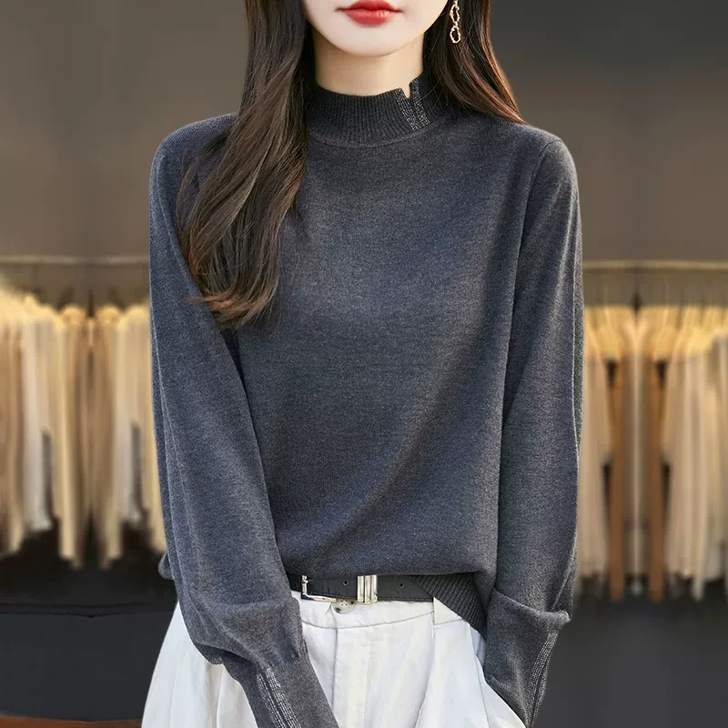 胖mm春秋大码半高领毛衣女2025新款洋气内搭可外穿针织打底羊毛衫