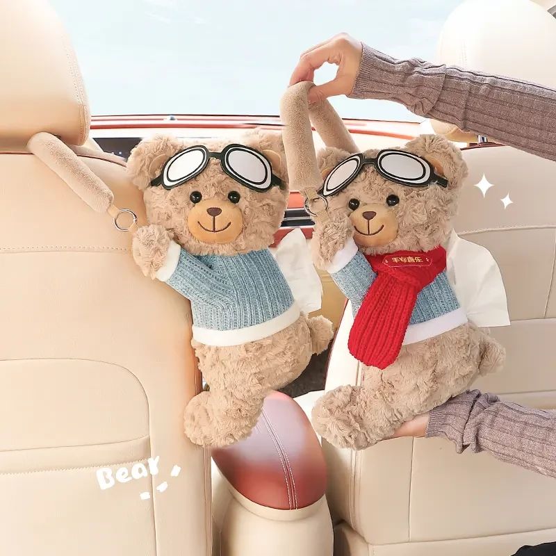 车载纸巾盒汽车抽纸盒挂式可爱玩偶挂袋小熊毛绒公仔玩具礼物gh