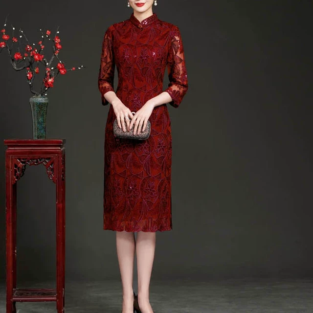 蕾丝结婚礼服妈妈年轻喜婆婆婚宴装2025年新款高贵旗袍修身连衣裙