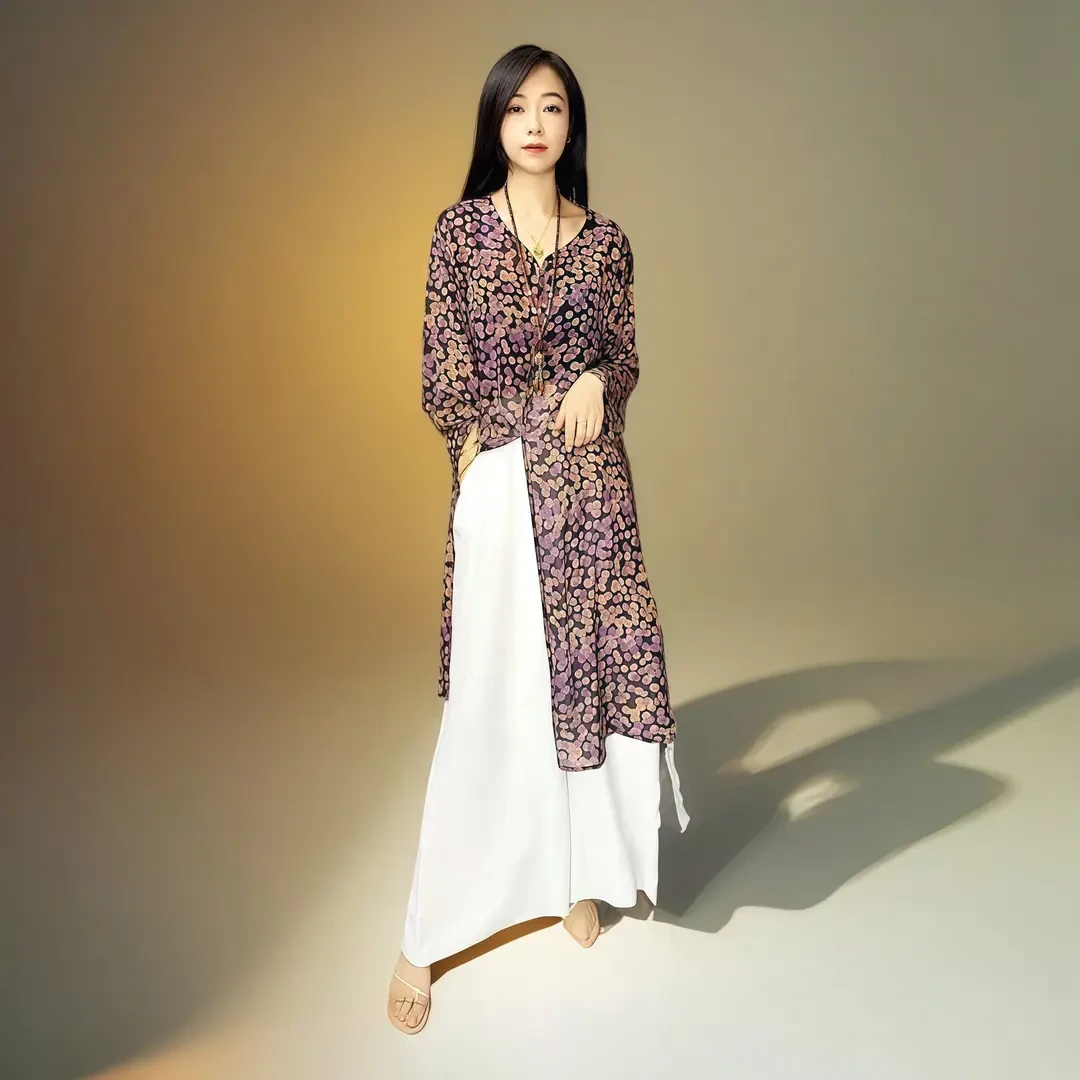 气质衣服时尚出行设计师宽松中长款设计师轻奢罩衫0051（紫花）