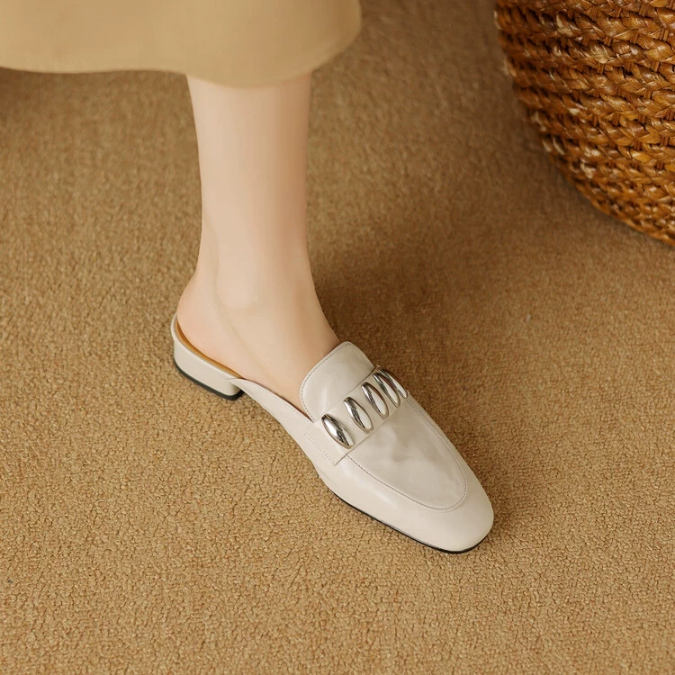 手工高端！皮软底包头拖鞋女夏2025新款百搭低跟透气懒人半拖鞋