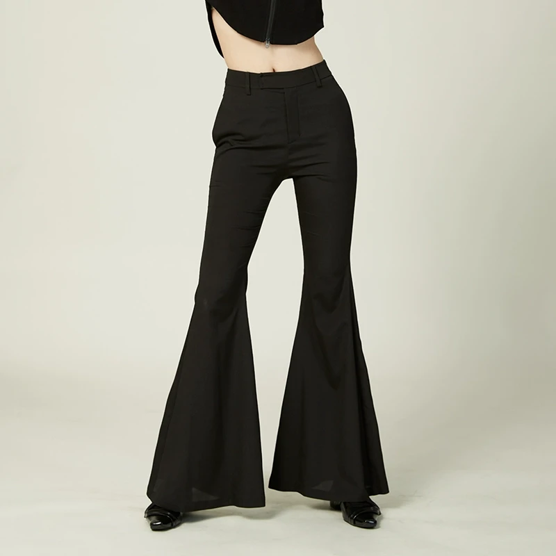 淑女屋官方旗舰店2025夏黑色舞会摩登喇叭裤