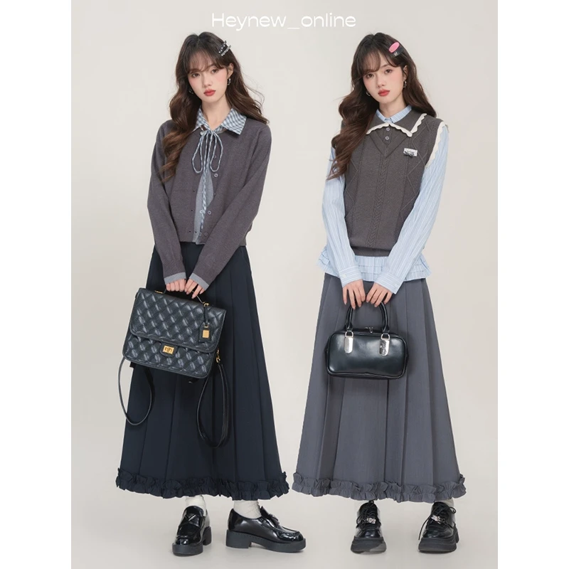 【黑妞 2.5 初八上新】百褶花边长裙 5C231