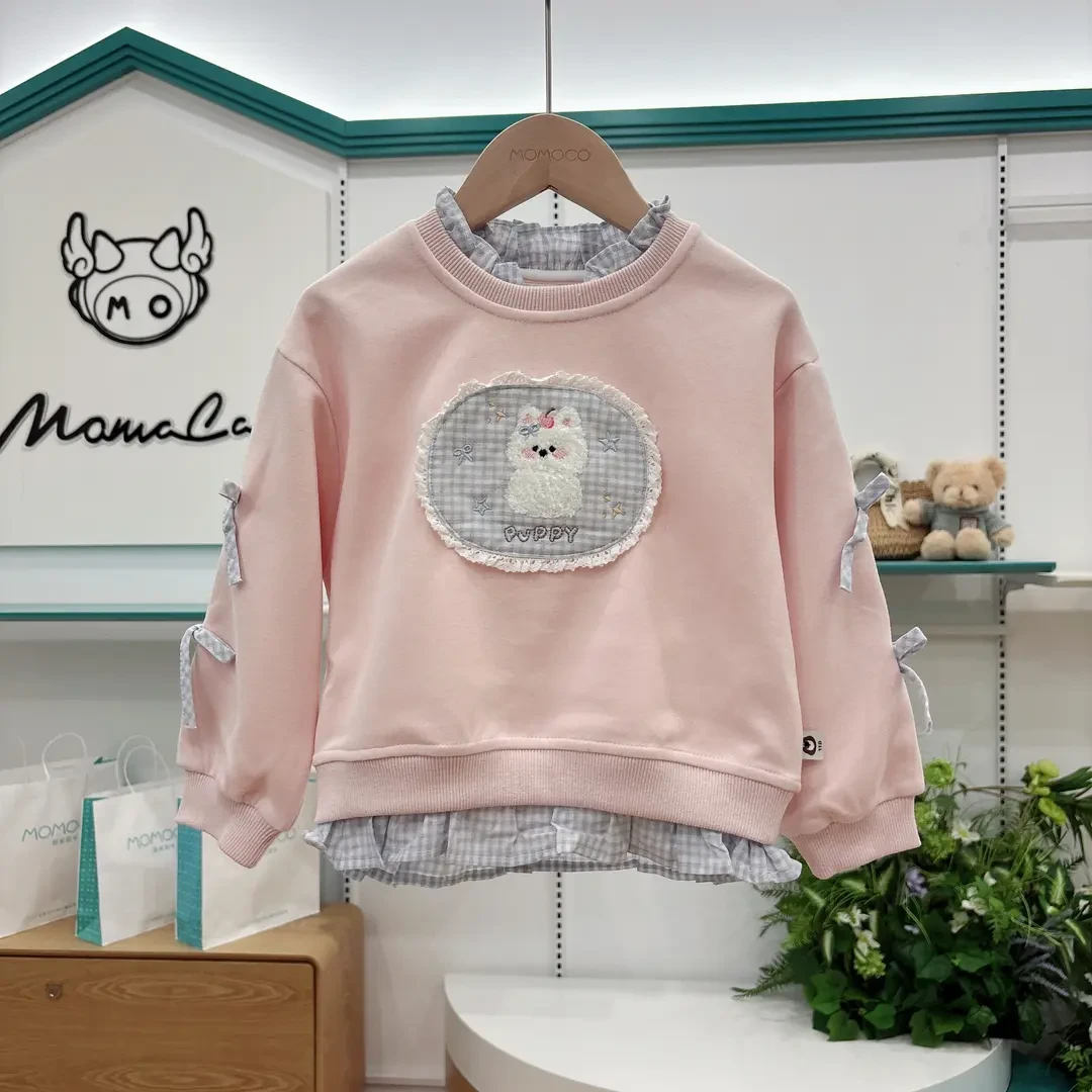 MOMOCO女童秋季2025新款时尚卡通可爱猫咪花边卫衣77730232020