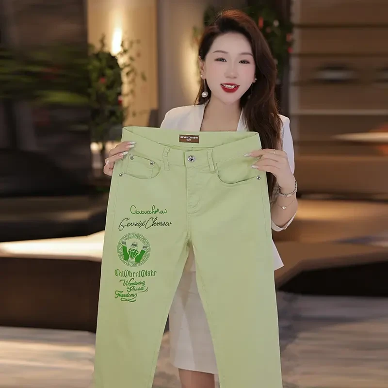 夏季新款男士烫钻高端牛仔裤多色可选时尚潮流修身弹力裤子男显瘦