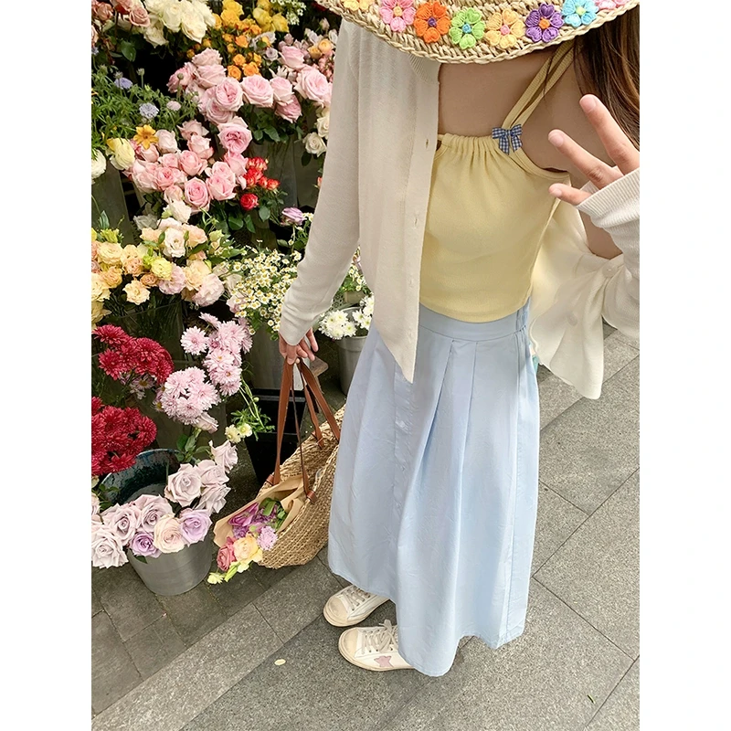 曾小咸盐系小清新蓝色高腰百搭半身裙Z242BZ1997