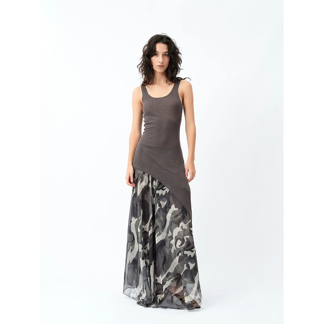 1c00M4 2025春夏新款迷彩印花雪纺长裙女