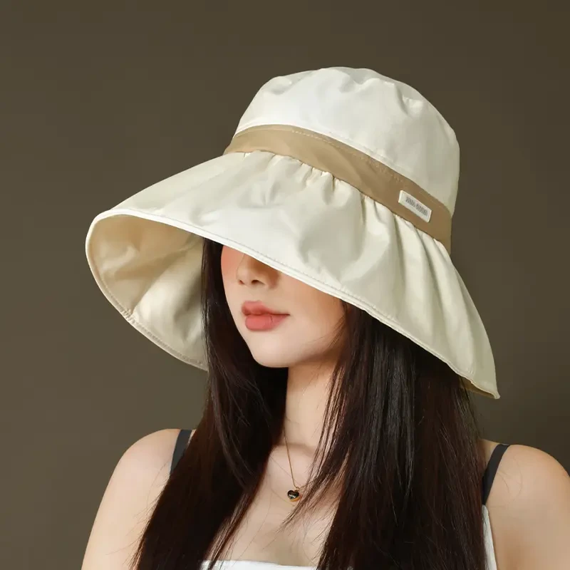 防晒渔夫帽新款显脸小夏季户外出游遮阳防紫外线韩版大檐太阳帽LQ