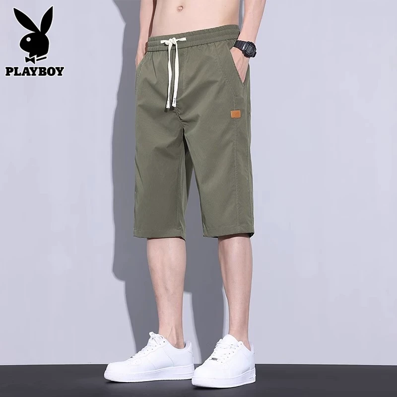 花花公子七分休闲裤男士2025年季夏季新薄款冰丝宽松直筒短裤子男