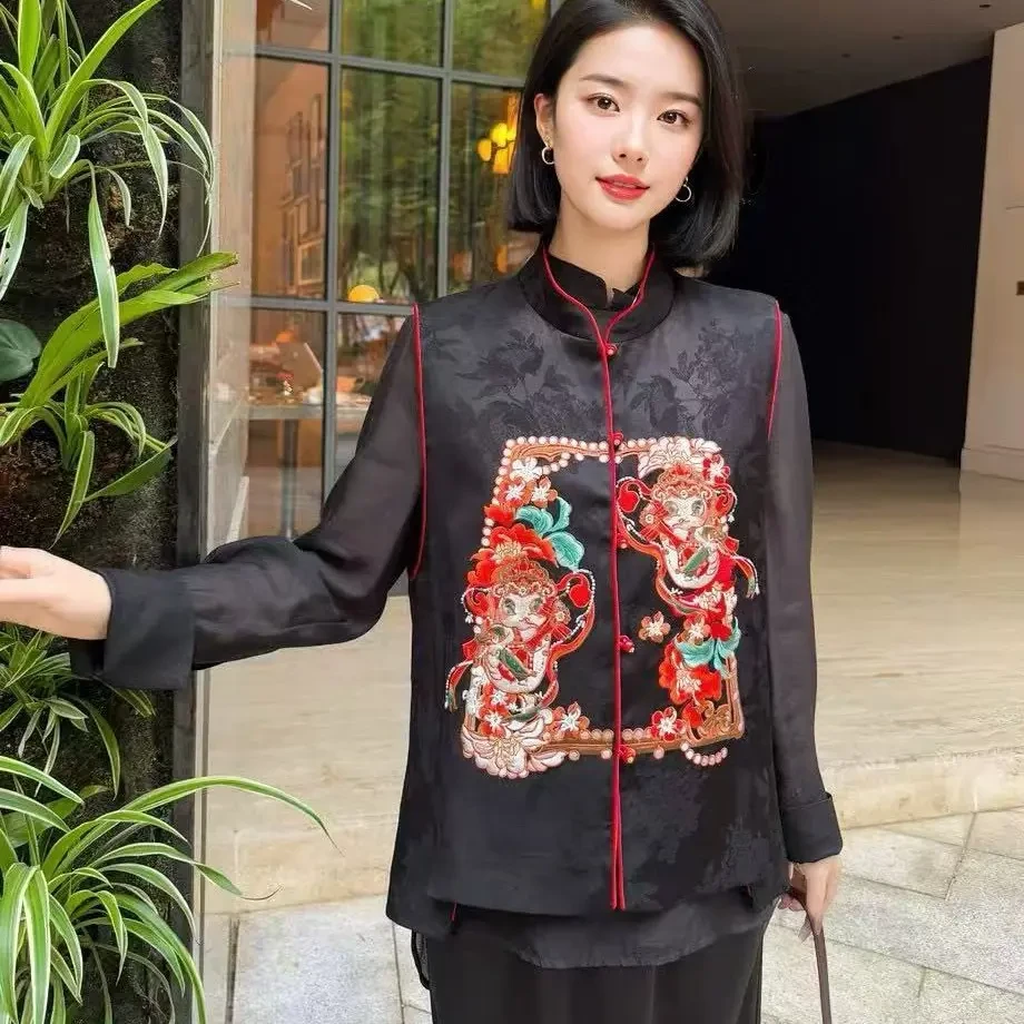 新中式国风春秋高级感轻奢刺绣马甲