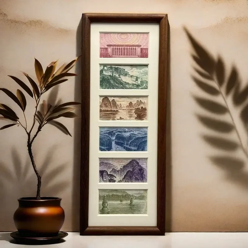 山水画相框摆台桌面摆件钱币装饰吉祥如意个人用品招财ins风相框