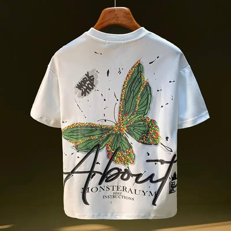 Cebrodz彩绘短袖T恤男夏季薄款印花刺绣体恤高端轻奢半袖男上衣