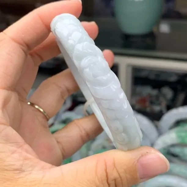 天然缅甸A货翡翠 白月光 凤穿牡丹 60-11.8-10.8