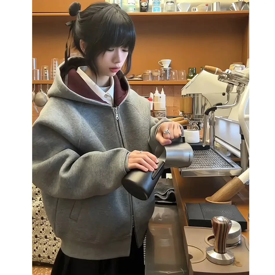 oclin帝王红美式重磅连帽卫衣男款春秋开衫廓形帽衫cleanfit外套