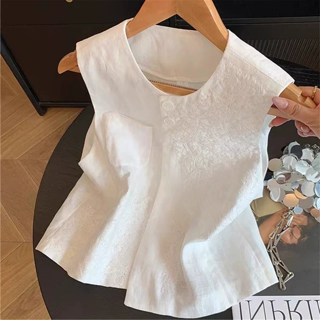 【高级感】广州十三行女装洋气复古重工刺绣马夹背心夏季亚麻坎肩