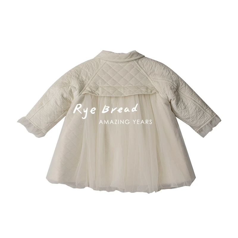 ryebread/黑面包童装 韩系小翻领拼接洋气女小童保暖棉外套4冬