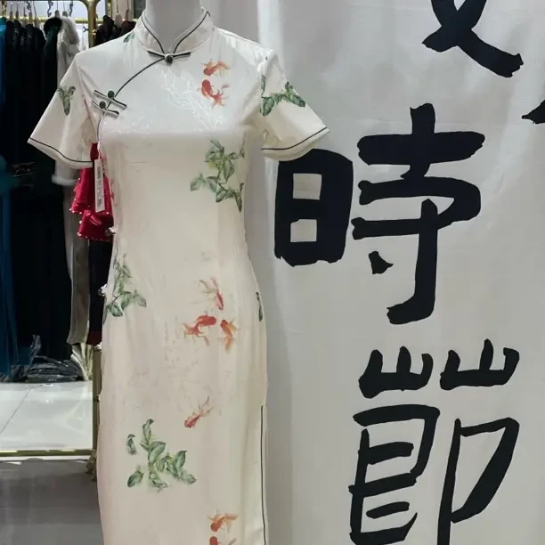 短袖日常低开衩少女风单旗袍旗袍中长款双层网红复古时尚显瘦