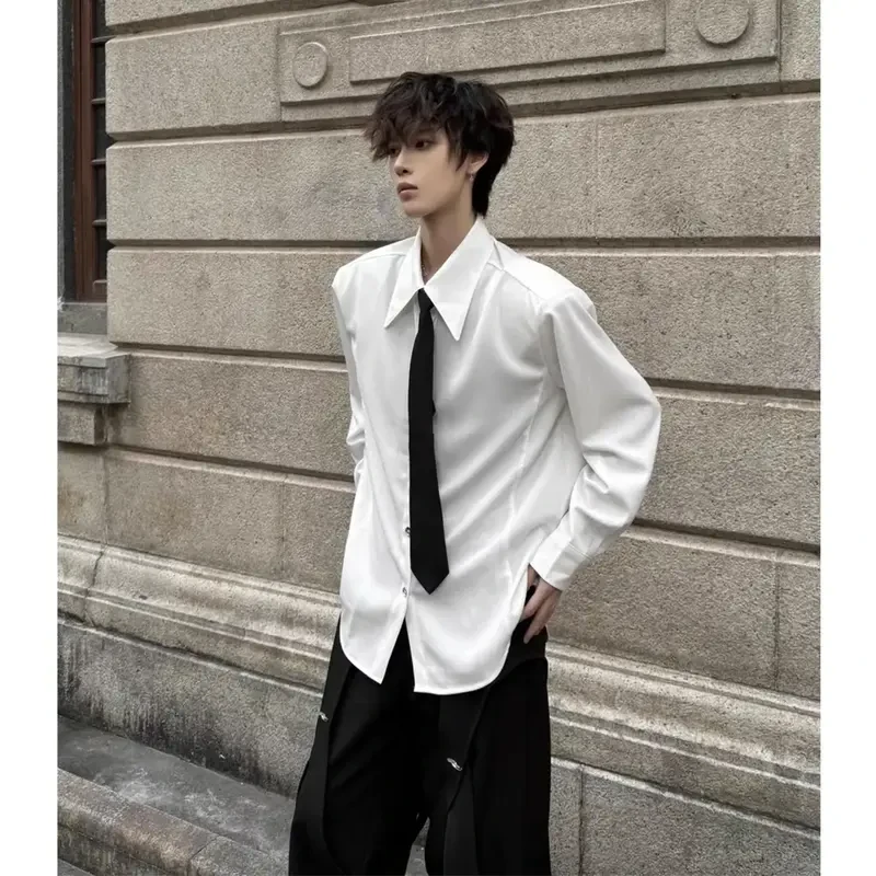 韩版简约百搭纯色白衬衫防皱长袖衬衫春季高级感宽松慵懒垂感衬衣