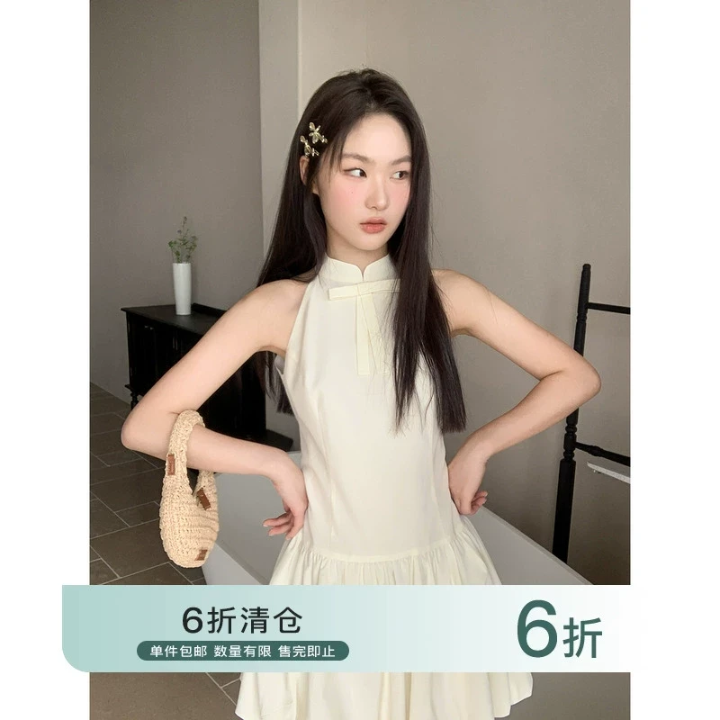 【你好卡农-蕾子】立领挂脖蝴蝶结花苞收腰连衣裙KL24Z3456D清清